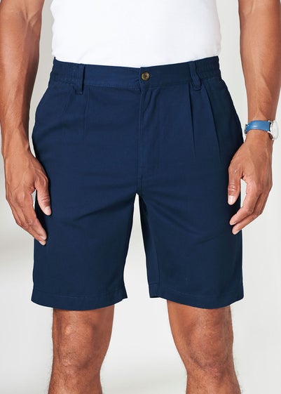 Cotton Traders Navy Pleat Front Comfort Shorts