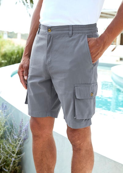 Cotton Traders Grey Blue Cargo Comfort Shorts