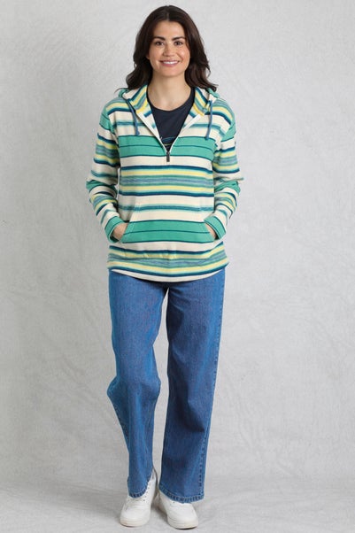Weird Fish Aqua Lana 1/4 Zip Stripe Microfleece Hoodie