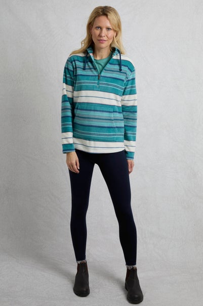 Weird Fish Blue Lana 1/4 Zip Stripe Microfleece Hoodie