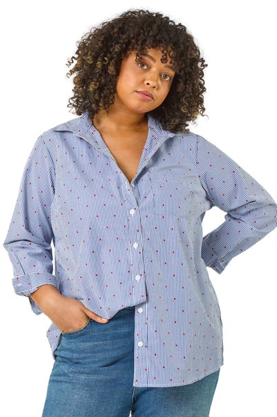 Roman Blue Curve Dobby Spot Stripe Shirt