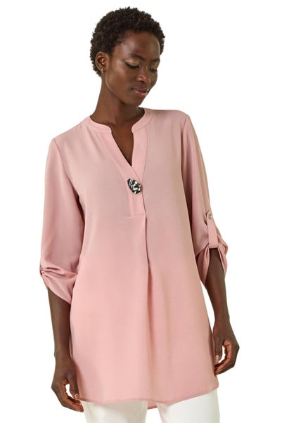 Roman Light Pink Button Detail Longline Blouse