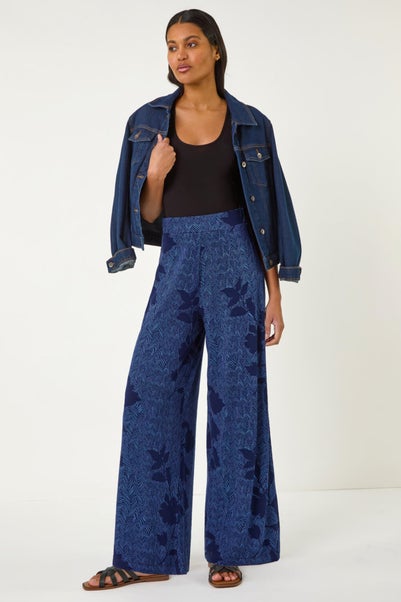 Roman Blue Floral Abstract Trouser
