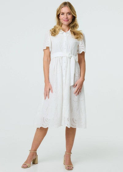 Izabel London White Broderie Anglaise Short Sleeve Midi Dress