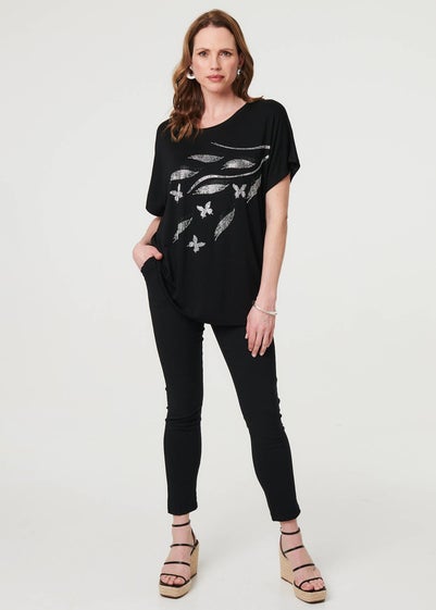 Izabel London Black Sparkly Embellished Relaxed T-Shirt