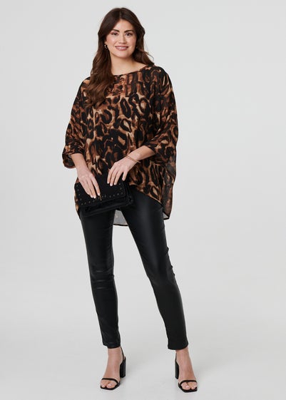 Izabel London Brown Animal Print Blouse Top