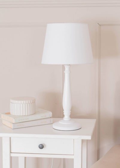 ValueLights Victoria Painted White Table Lamp with Small Tapered Shade