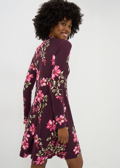 Burgundy Large Floral Mini Dress