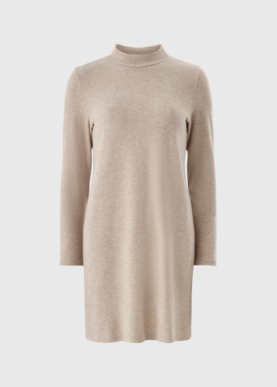Taupe High Neck Cosy Mini Dress