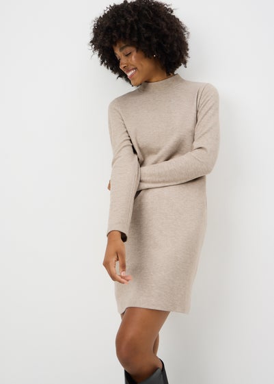 Taupe High Neck Cosy Mini Dress