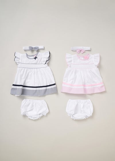 Rock a Bye Baby Two Pack Dress Knickers & Bow Headband Outfit Set (9-24 mnths)