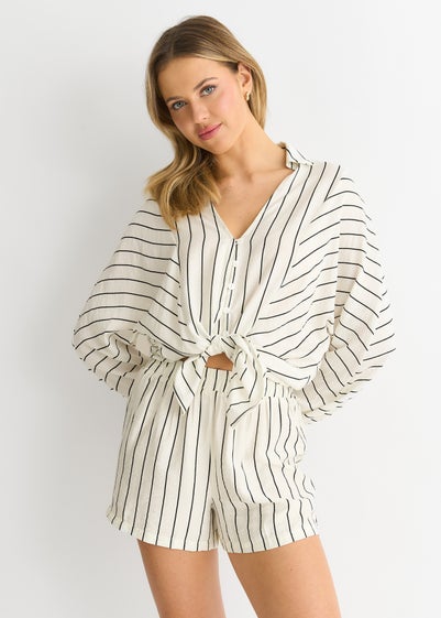 Gini London Cream Stripe Viscose Elasticated Waist Shorts