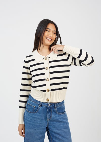 Brave Soul Cream Stripe Collared Cardigan