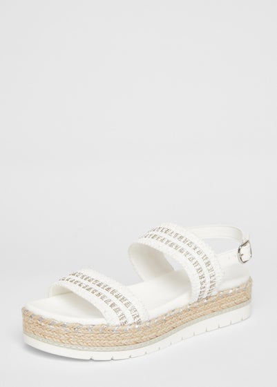 Quiz White Diamante Flatform Sandals