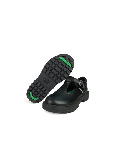ToeZone Girls Black Mila Vegan Star Buckle School Shoe