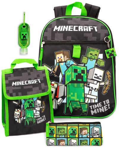 Minecraft Boys Black Printed 4 Piece Backpack Set