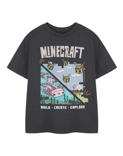 Minecraft Kids Grey Build Create Explore T-Shirt (3-14 Years)