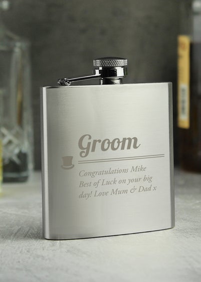 Personalised Memento Company Groom Hip Flask