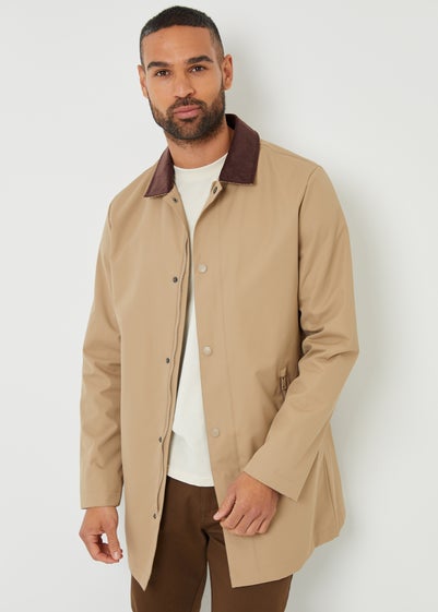Threadbare Stone Showerproof Longline Corduroy Collar Mac
