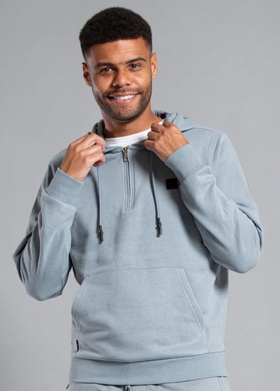 Tokyo Laundry Grey Cotton Blend Hoody with Neck Zip Fastening