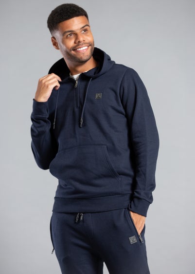 Tokyo Laundry Navy Cotton Blend Hoody with Neck Zip Fastening