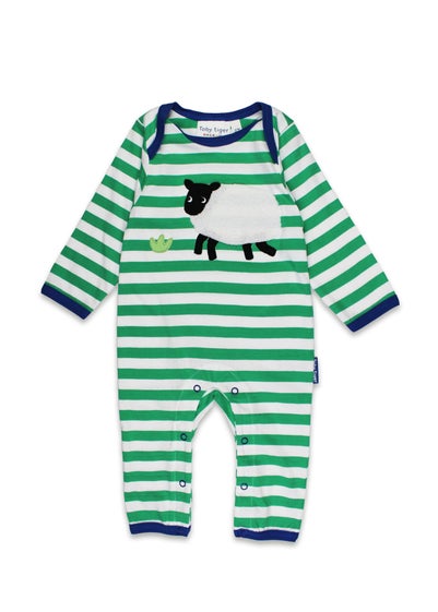 Toby Tiger Organic Green Sheep Applique Sleepsuit (Newborn - 12 months)
