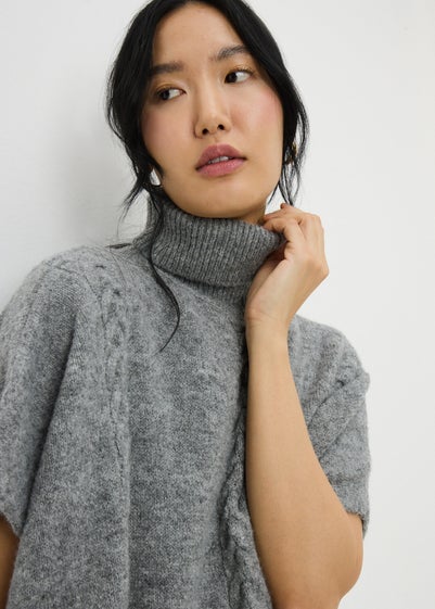 Grey Tassel Poncho