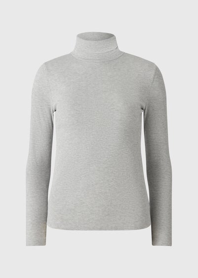 Grey Roll Neck Ribbed Top