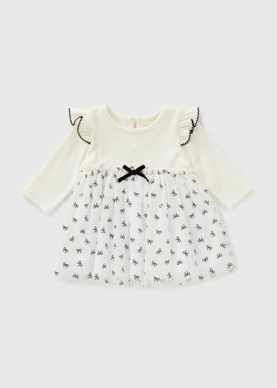 Baby Cream Mono Bow Mesh Dress (Newborn-23mths)
