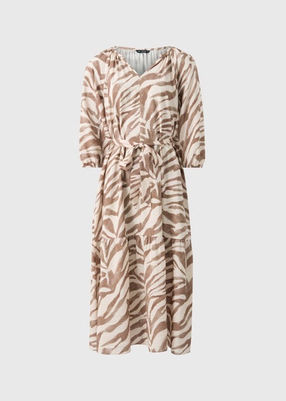 Brown Zeba Print Belted Midaxi Dress