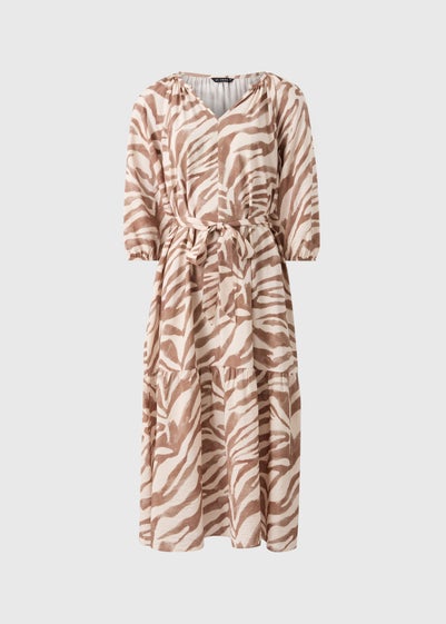 Brown Zeba Print Belted Midaxi Dress
