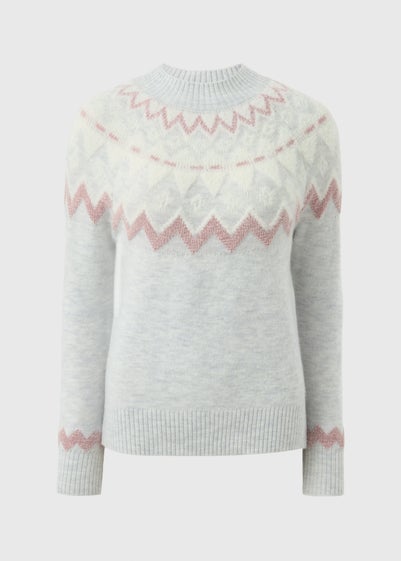 Grey Fairisle Fluffy Lurex Jumper
