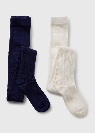 2 Pack Cream & Multicolour Cable Tights (2-9yrs)