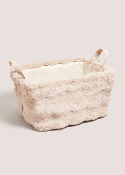 Cream Faux Fur Storage Basket