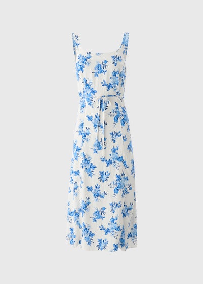 Blue Floral Tie Midi Dress