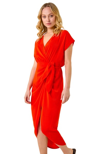Dusk Orange Dusk Tie Detail Wrap Dress
