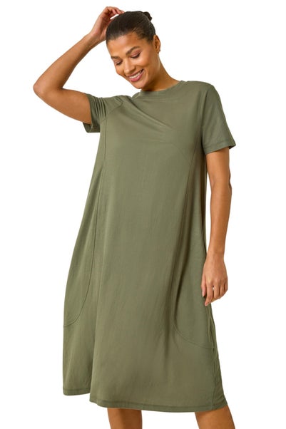 Roman Khaki Relaxed T-Shirt Stretch Dress