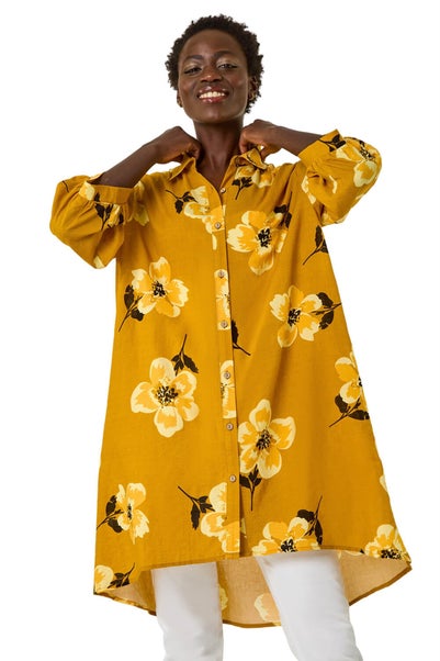 Roman Yellow Longline Floral Print Blouse