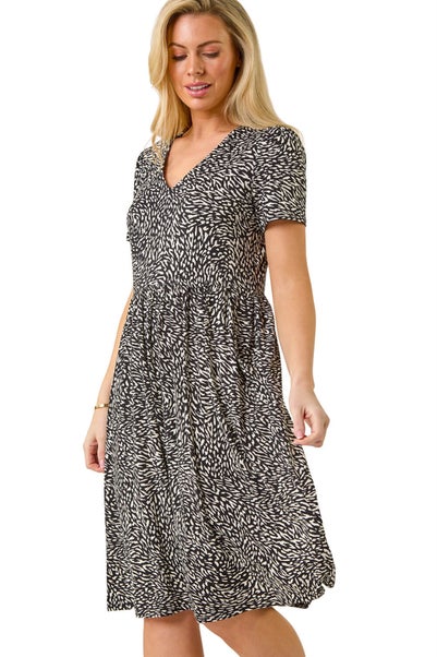 Roman Black Petite Abstract Print Stretch Pocket Dress