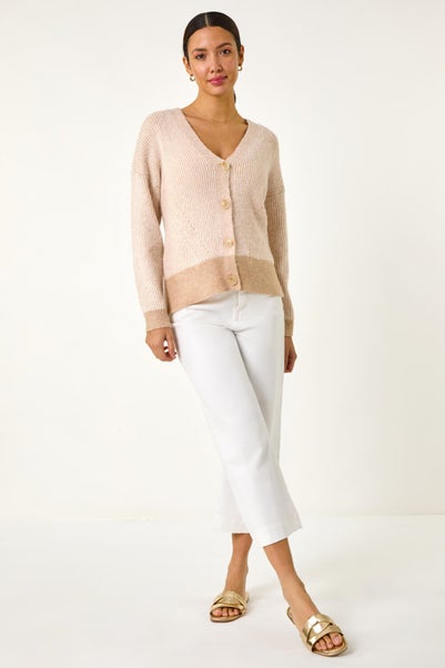 Roman Natural Textured V-Neck Knit Cardigan