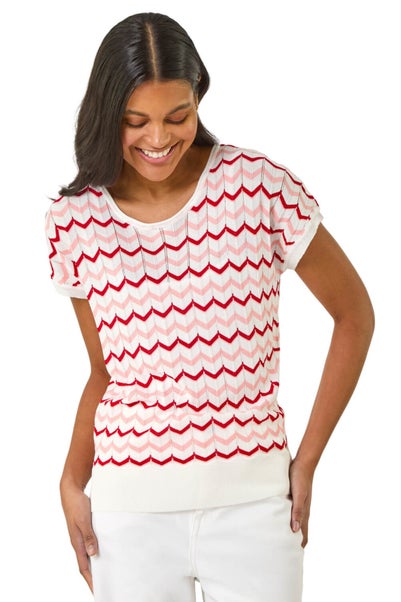 Roman Pink Textured Chevron Contrast Top