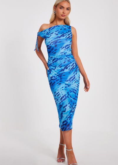 Quiz Blue Mesh Animal Print Midi Dress