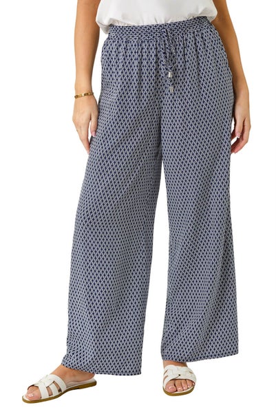 Roman Navy Petite Geometric Wide Leg Trouser