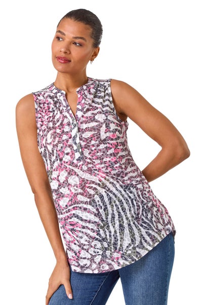 Roman Pink Animal Print Burnout Vest Top