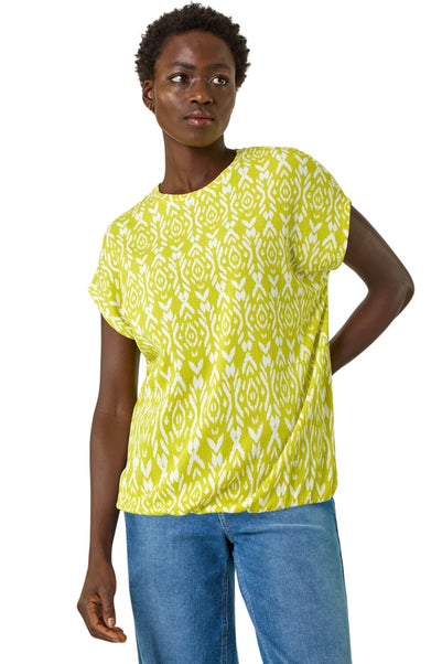 Roman Lime Ikat Print Bubble Hem Top