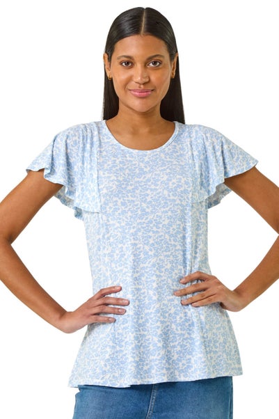 Roman Light Blue Angel Frill Sleeve T-shirt