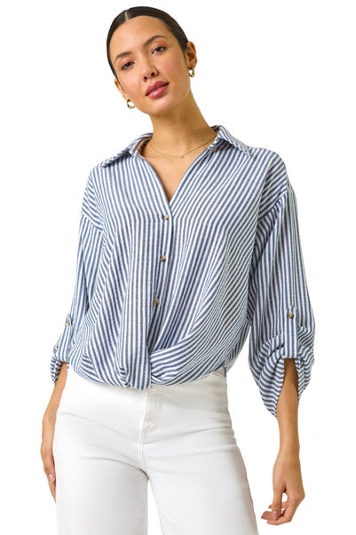 Roman Blue Twisted Hem Striped Shirt
