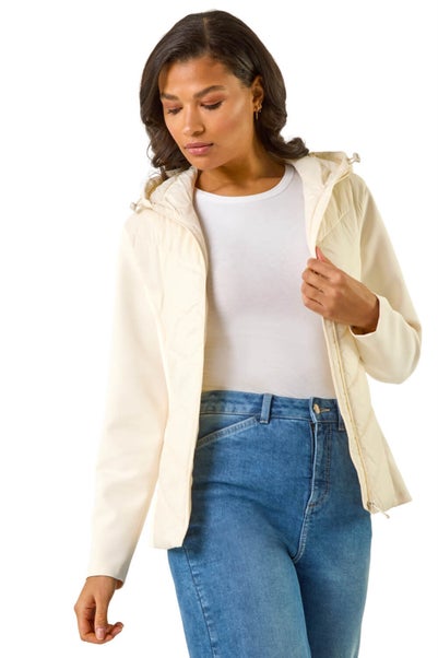 Roman Ivory Contrast Hooded Padded Jacket
