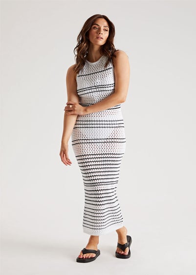Urban Bliss Black/White Stripe Pointelle Midaxi Dress