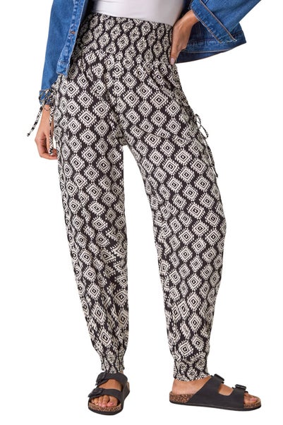 Roman Black Abstract Tie Pocket Trousers